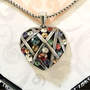 Beautiful Brighton Design Multi-color Rhinestone Heart Necklace w/ Inscription